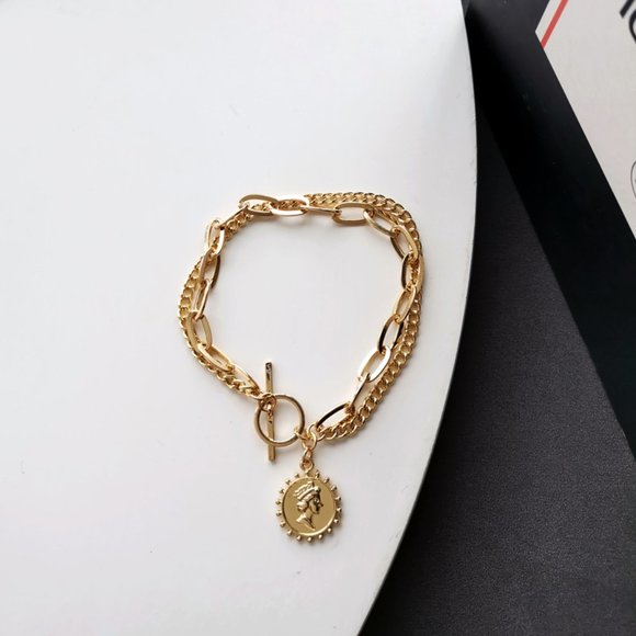 Art Portrait Coin Golden Chain Bracelets - Picture 4 of 9